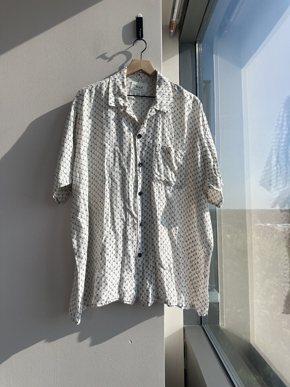 Flax Jeanne Engelhart Mens Linen Button-Up Shirt Multicolor Dotted Print Sz L
